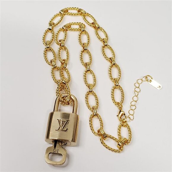 Authentic Louis Vuitton Gold Padlock w/ unbranded Geometry Stainless Steel Chain - Picture 7 of 14